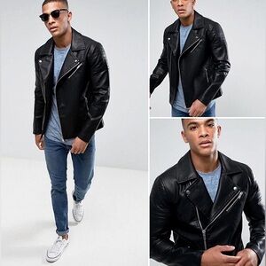 Only & Sons Faux Leather Biker Moto Jacket